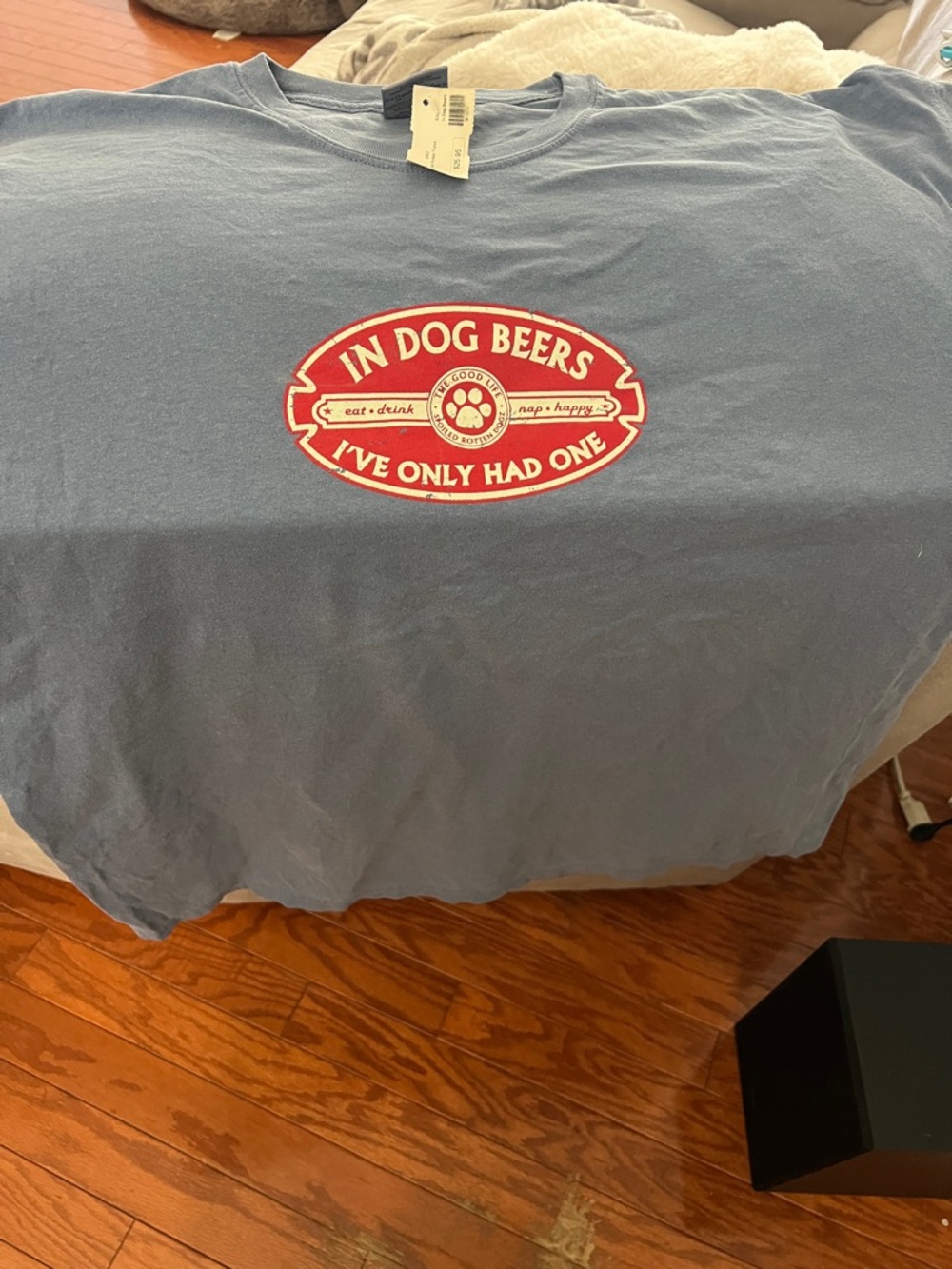 Comfort Colors Blue T-Shirt with Red Dog Beer Graphic
